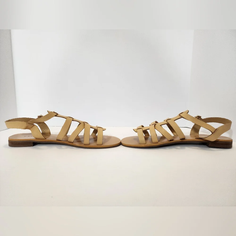 Talbots Leather Gladiator Sandals Tan Beige Strappy Flat Buckle Women 8M neutral